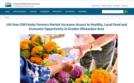 Screenshot of USDA Blog Post for Milwaukee County Fondy Farmers Market story.